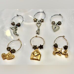 Set of 6 Drink Markers/Charms for Stemware in Silver & Gold Unique Designs